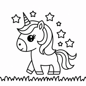 Coloriage Bébé Licorne et étoiles
