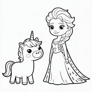 Coloriage Elsa et Licorne