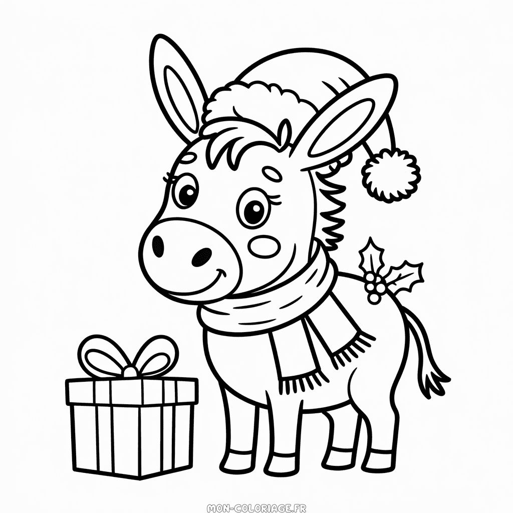 Coloriage Âne des Vacances de Noël
