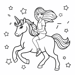 Coloriage Barbie chevauchant une licorne