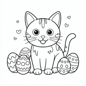 Coloriage Chat avec des œufs de Pâques