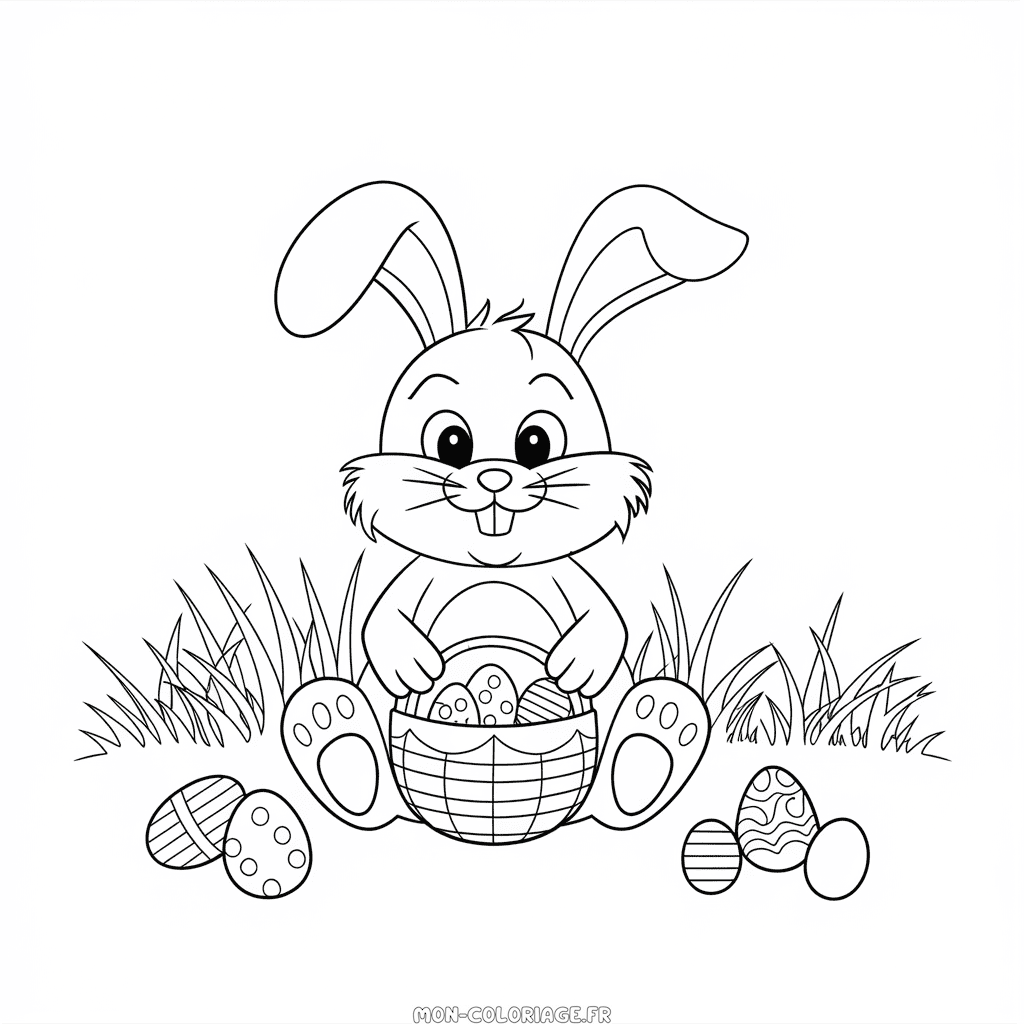 Coloriage Lapin de Pâques enjoué