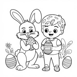 Coloriage Lapin de Pâques et enfant