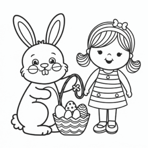 Coloriage Lapin de Pâques et fille
