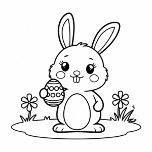 Coloriage Lapin de Pâques tenant un œuf