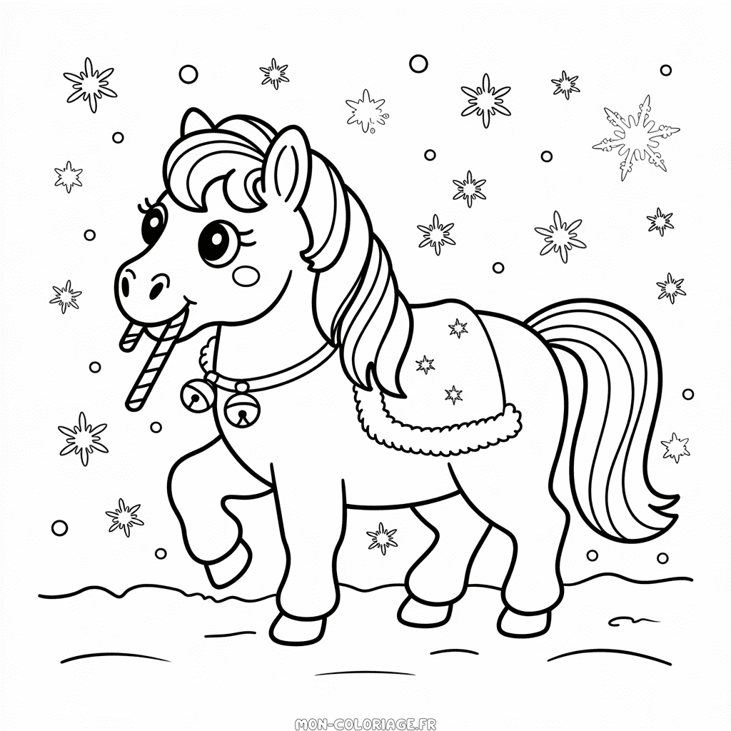 Coloriage Poney de Noël
