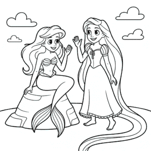 Coloriage Ariel et Raiponce