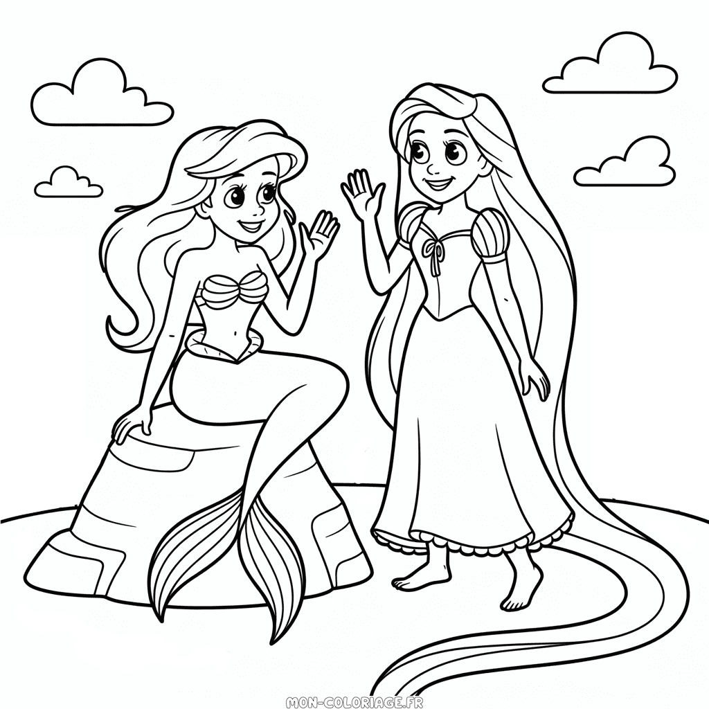 Coloriage Ariel et Raiponce