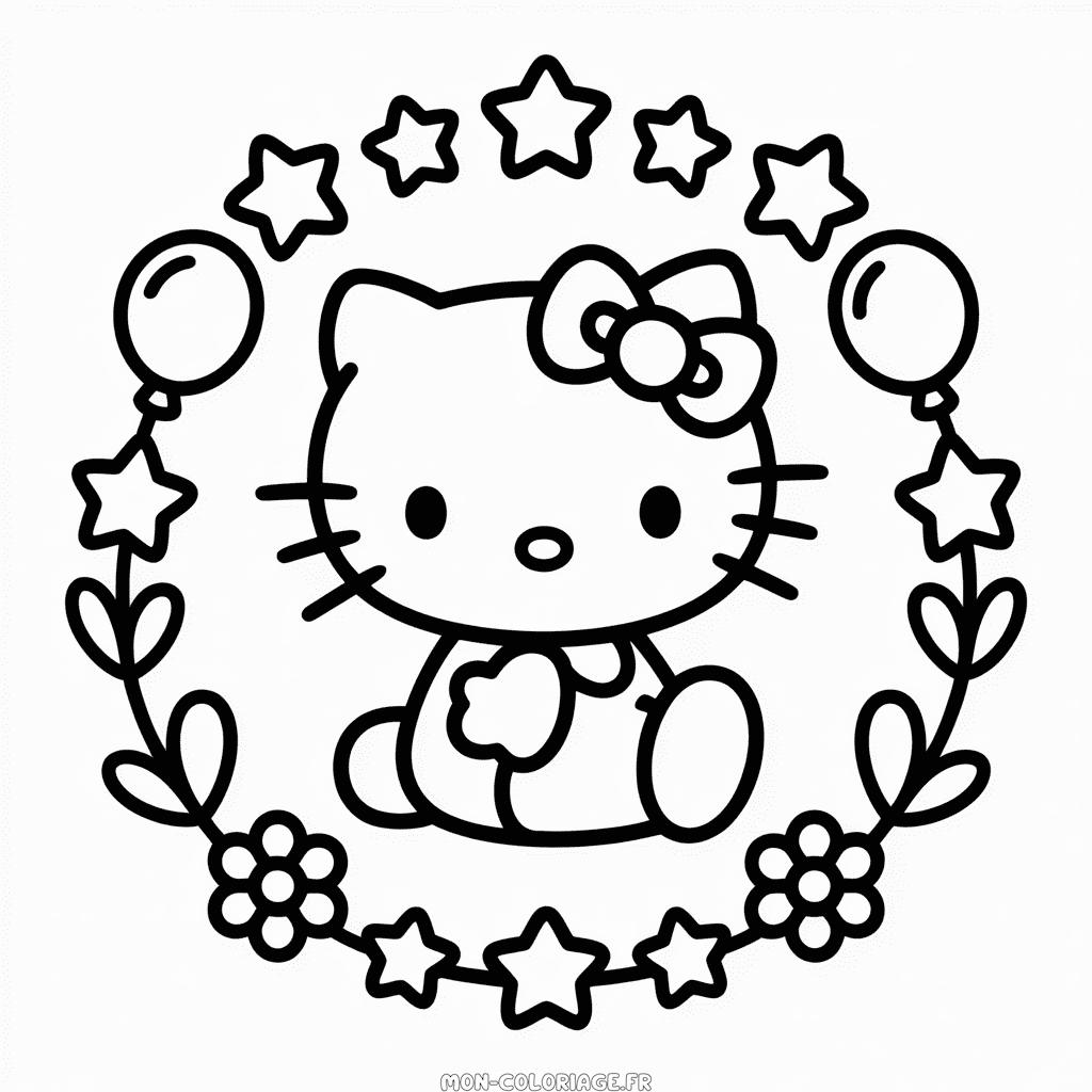 Coloriage Hello Kitty en Noir et Blanc