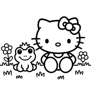 Coloriage Hello Kitty et Grenouille