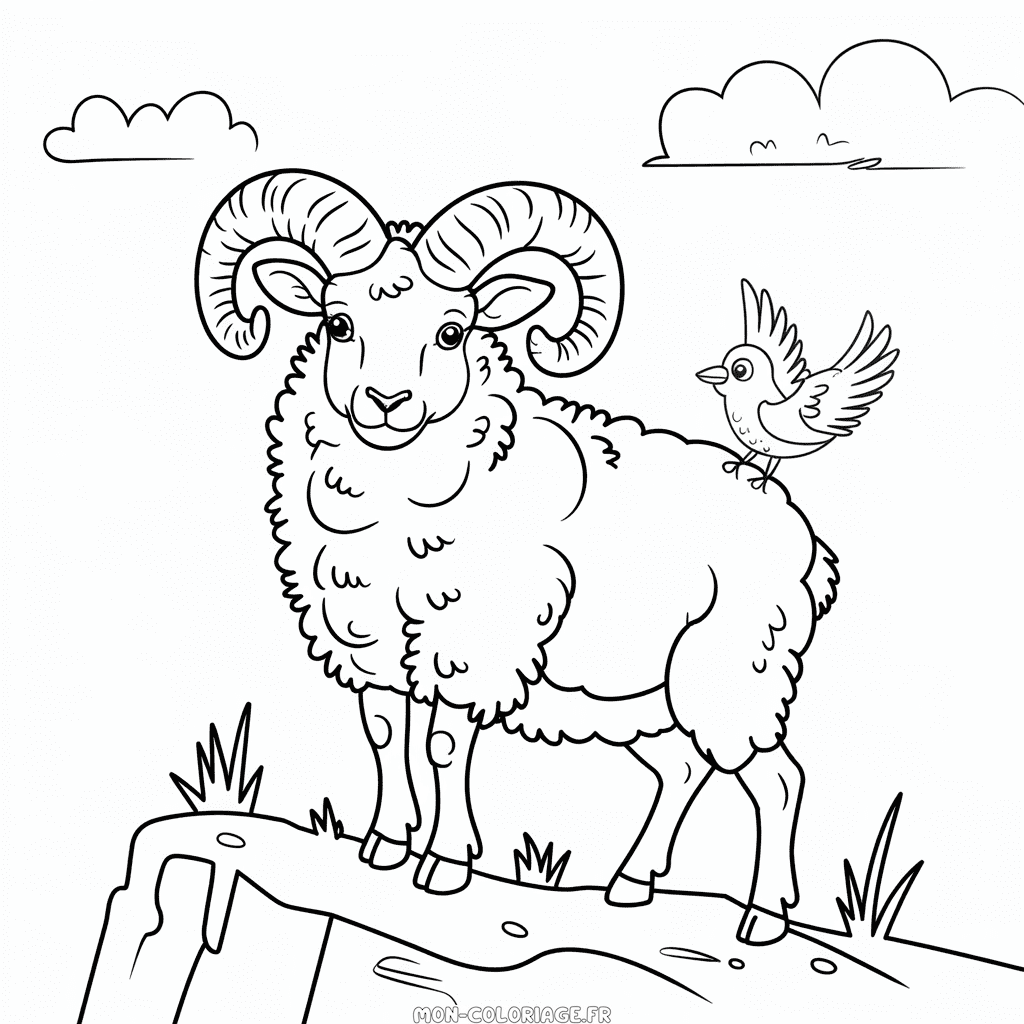 Coloriage Mouton à Grandes Cornes