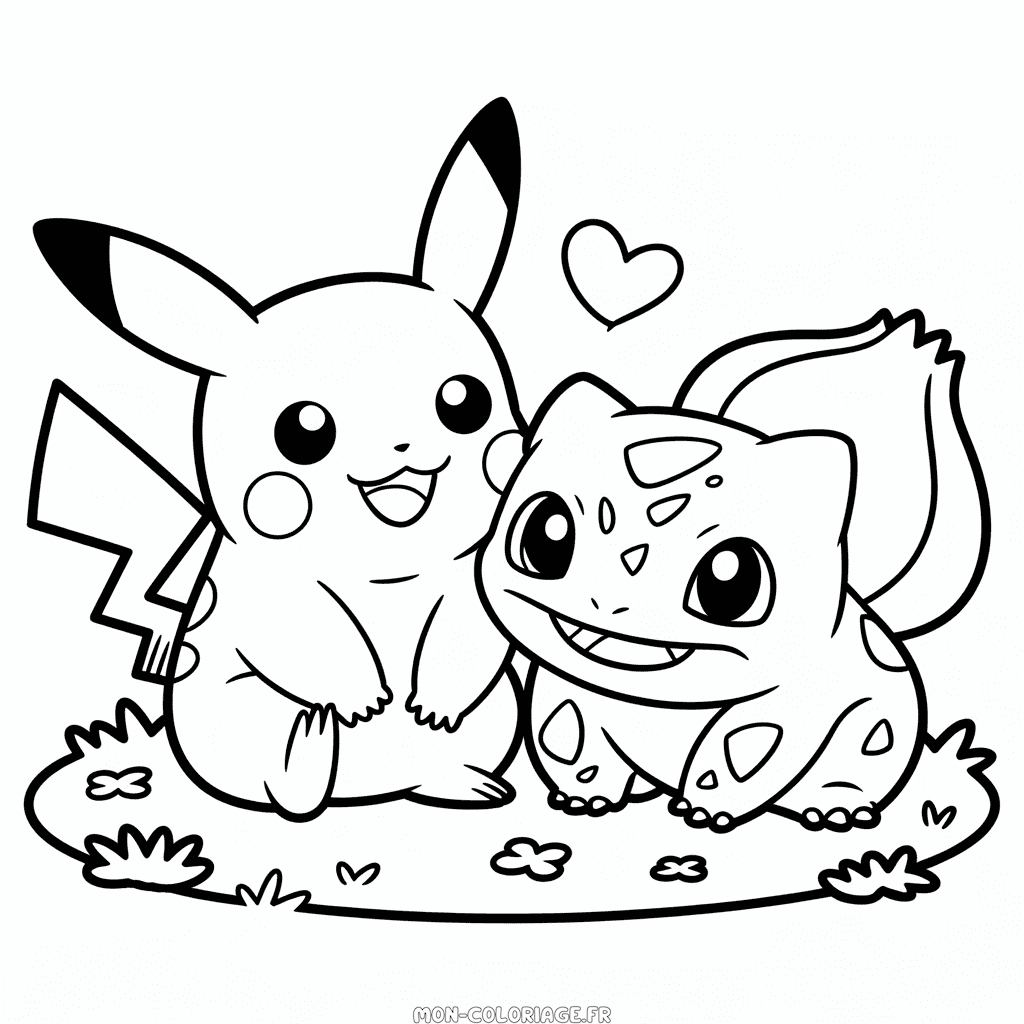 Coloriage Pikachu et Bulbizarre