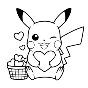 Coloriage Pikachu et des Coeurs