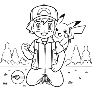 Coloriage Sacha et Pikachu