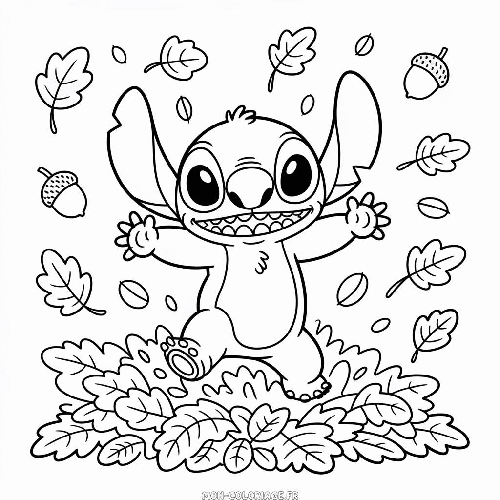Coloriage Stitch en Automne