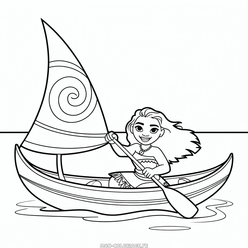 Coloriage Vaiana en Bateau