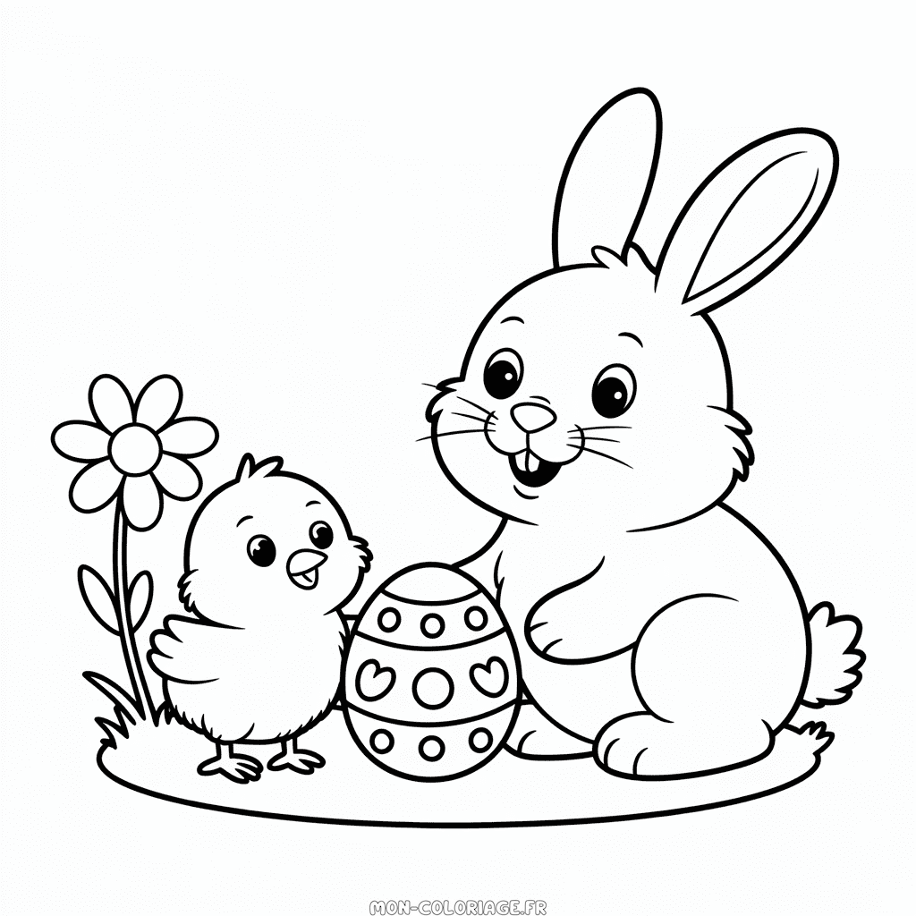 Coloriage de Lapin et Poussin