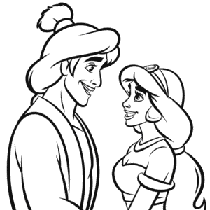Coloriage Aladdin et Jasmine