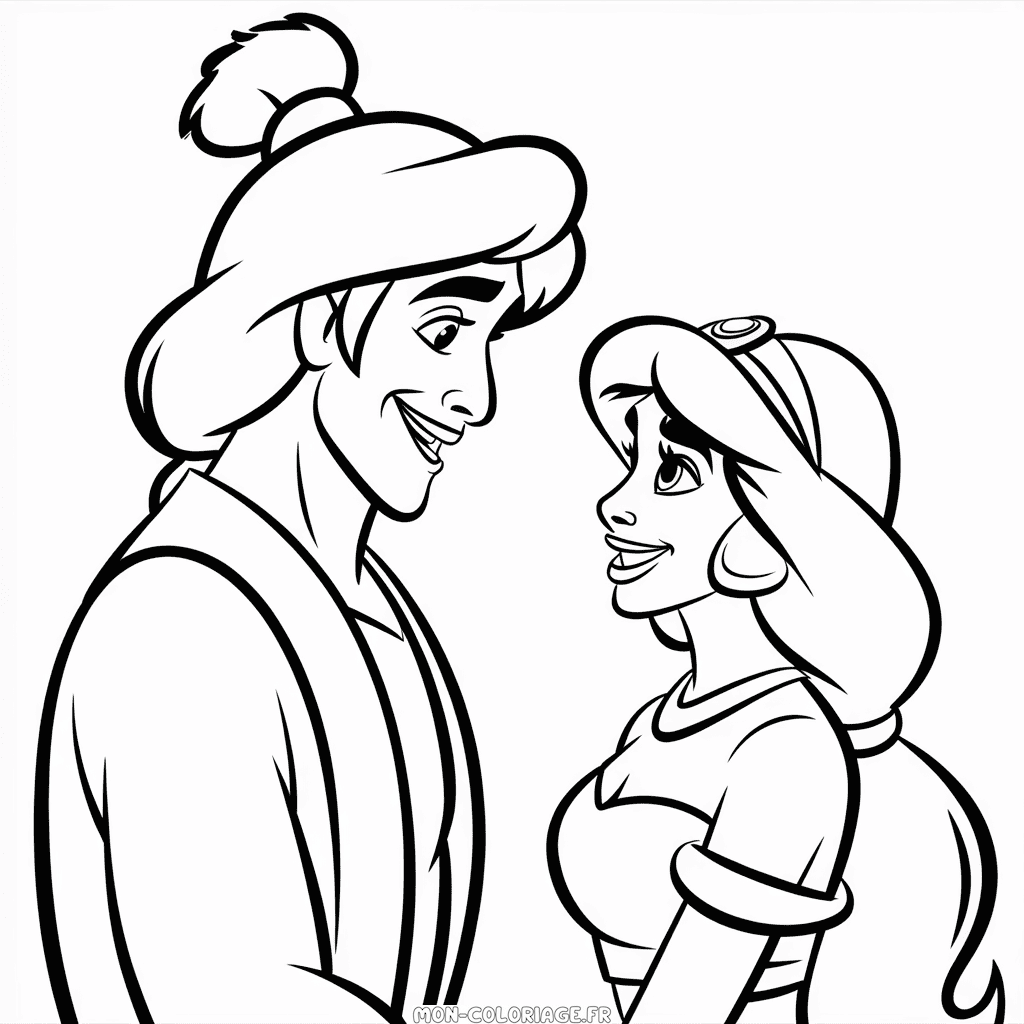 Coloriage Aladdin et Jasmine
