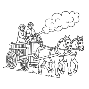 Coloriage Ancien Camion de Pompiers Tiré par des Chevaux