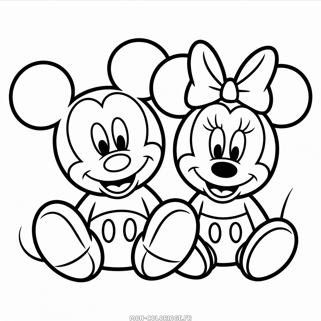 Coloriage Bébé Mickey et Minnie