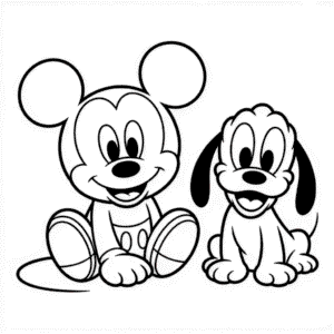 Coloriage Bébé Mickey et Pluto