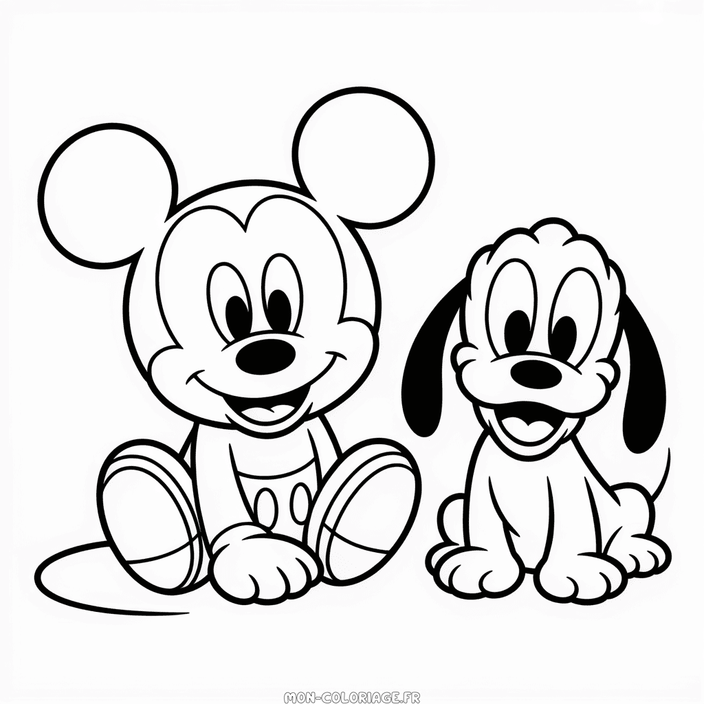 Coloriage Bébé Mickey et Pluto