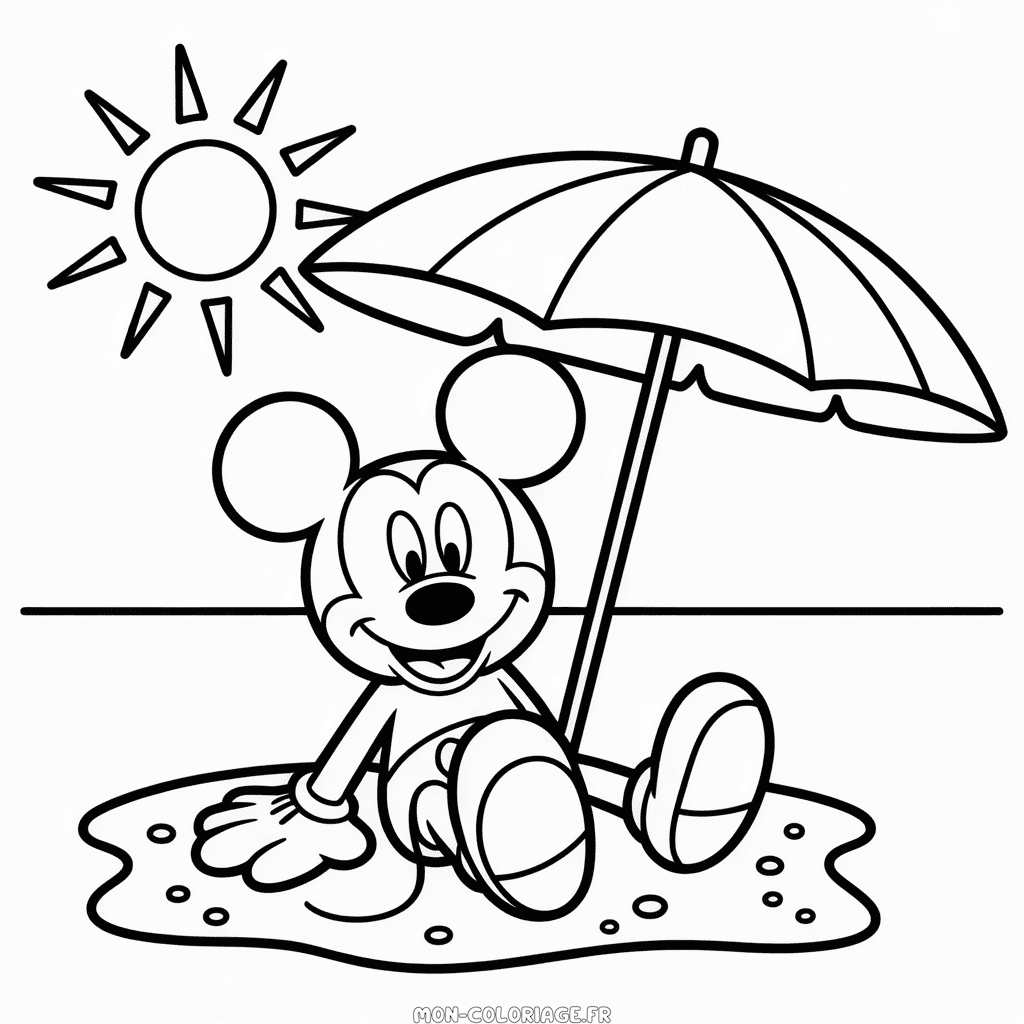 Coloriage Mickey Mouse à la Plage