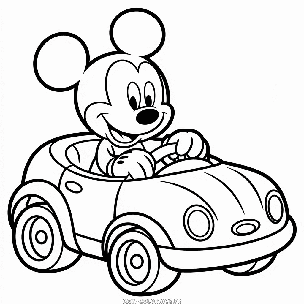 Coloriage Mickey Mouse en Voiture
