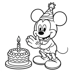 Coloriage Mickey Mouse et le Gâteau d'Anniversaire
