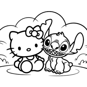 Coloriage Hello Kitty et Stitch
