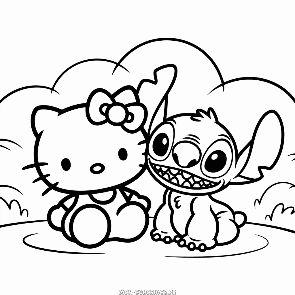 Coloriage Hello Kitty et Stitch