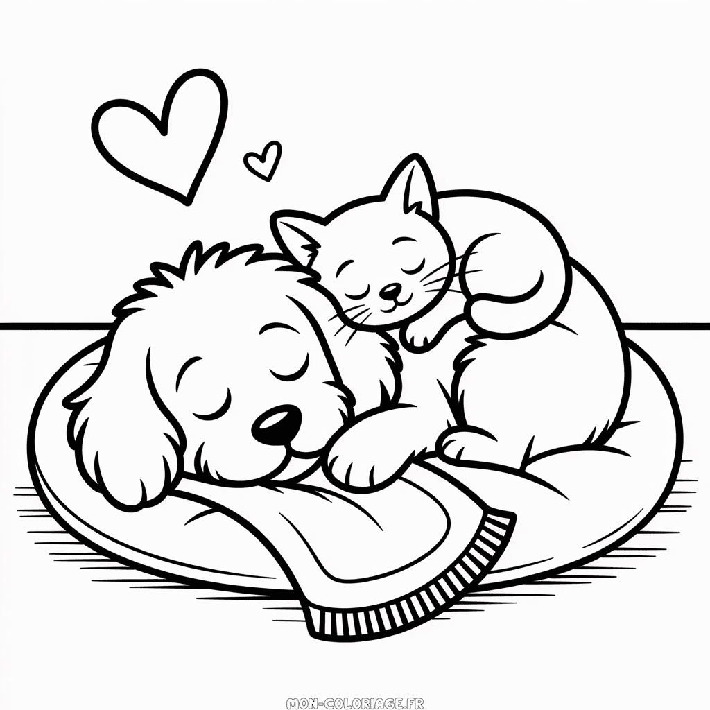 Coloriage Chat Mignon et Chien