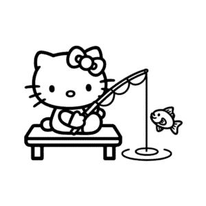 Coloriage Hello Kitty à la Pêche