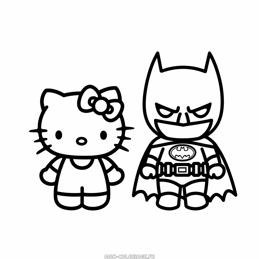 Coloriage Hello Kitty et Batman