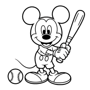 Coloriage Mickey Mouse Jouant au Baseball