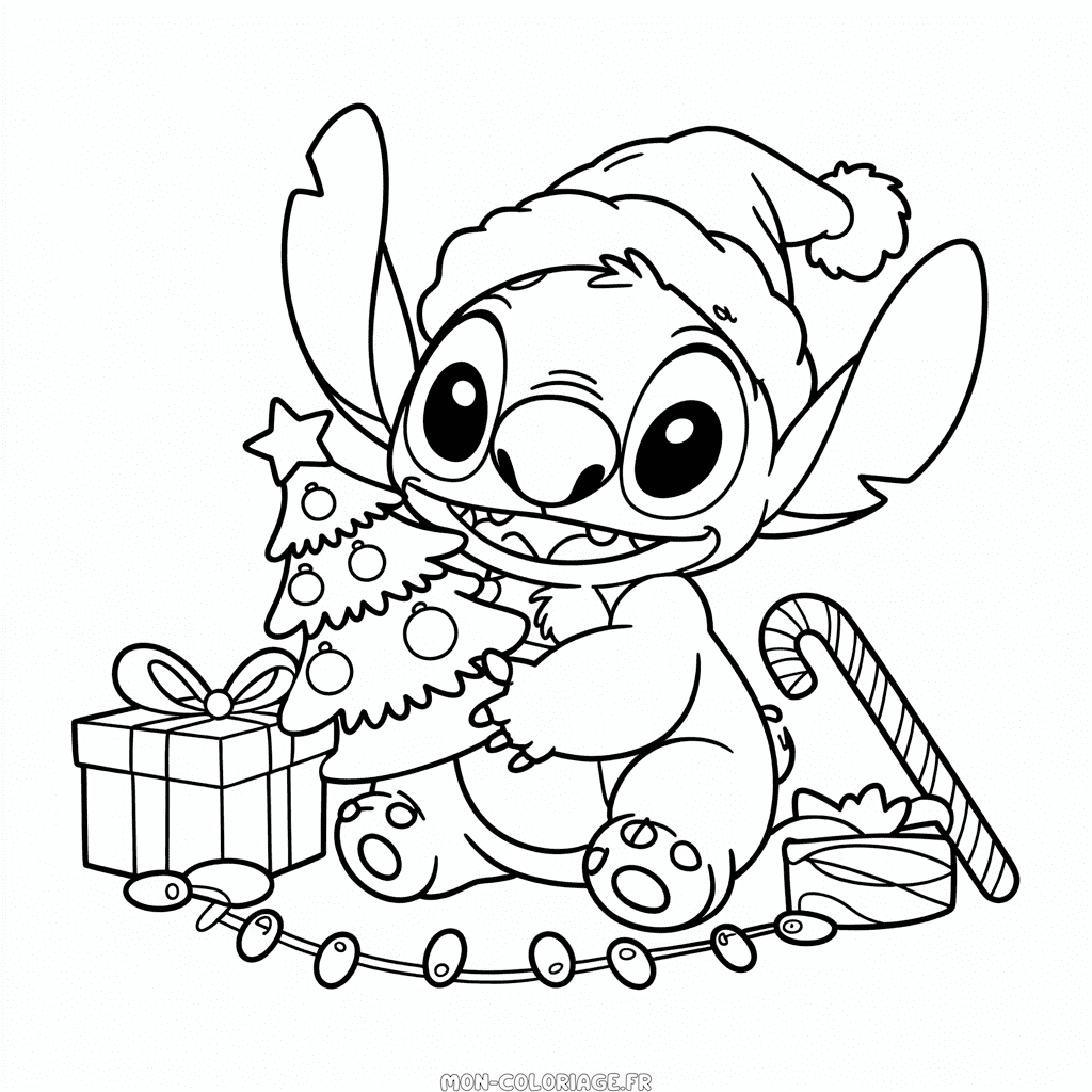 Coloriage Noël Disney avec Stitch