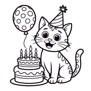 Coloriage Anniversaire de Chat