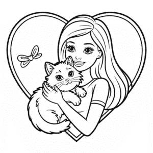 Coloriage Barbie avec Chat