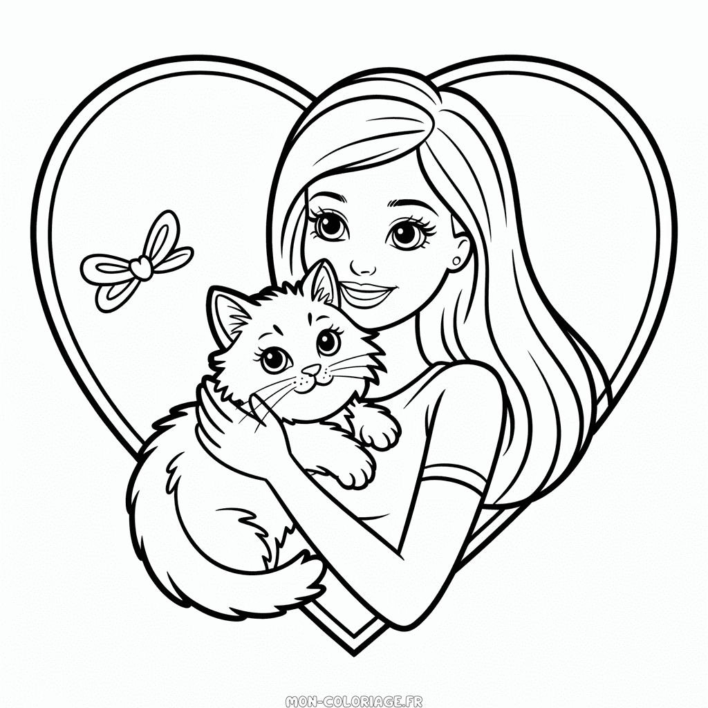 Coloriage Barbie avec Chat