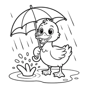 Coloriage Canard avec Parapluie