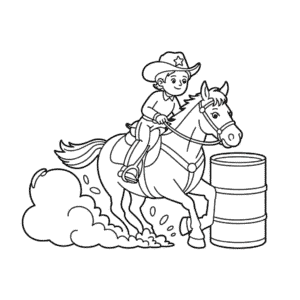 Coloriage Cavalier de Tonneau et Cheval