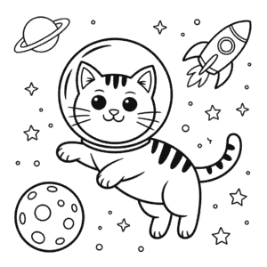 Coloriage Chat Astronaute