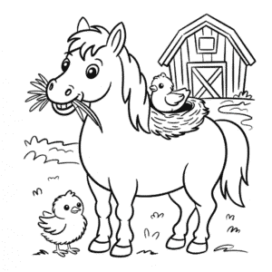 Coloriage Cheval de Ferme