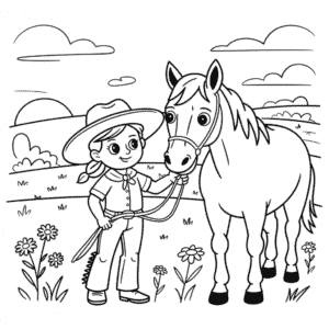 Coloriage Cowgirl et Cheval