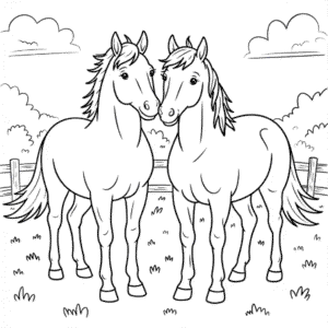 Coloriage Deux Chevaux l'Un à Côté de l'Autre