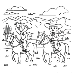 Coloriage Deux Cowboys à Cheval