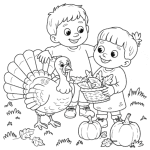 Coloriage Enfants avec Dinde
