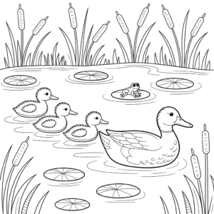 Coloriage Famille de Canards