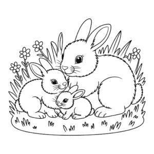 Coloriage Famille de Lapins
